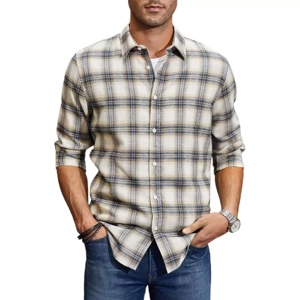 JMIERR Men's Flannel Shirts Casual Long Sleeve Button-Down Plaid Brushed Cotton Shirt