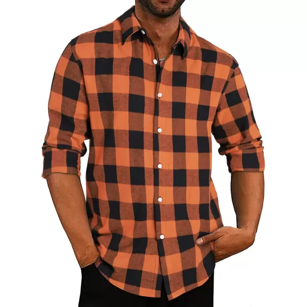 JMIERR Men's Flannel Shirts Casual Long Sleeve Button-Down Plaid Brushed Cotton Shirt