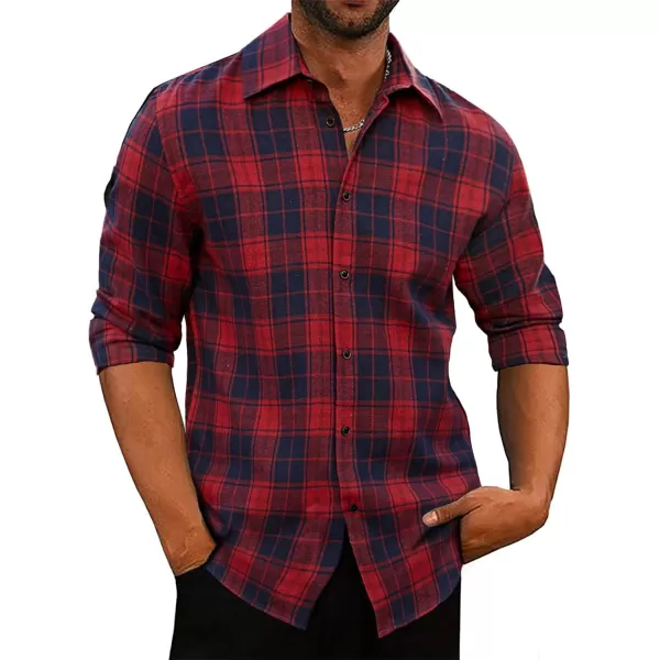JMIERR Men's Flannel Shirts Casual Long Sleeve Button-Down Plaid Brushed Cotton Shirt