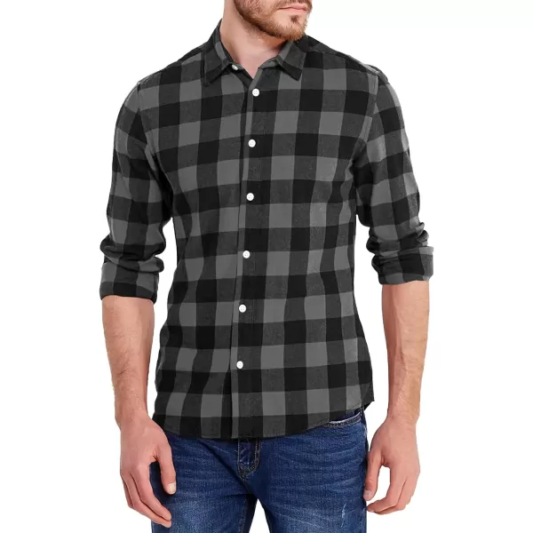 JMIERR Men's Flannel Shirts Casual Long Sleeve Button-Down Plaid Brushed Cotton Shirt