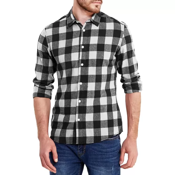 JMIERR Men's Flannel Shirts Casual Long Sleeve Button-Down Plaid Brushed Cotton Shirt