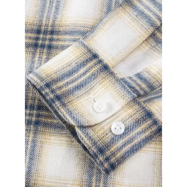JMIERR Men's Flannel Shirts Casual Long Sleeve Button-Down Plaid Brushed Cotton Shirt