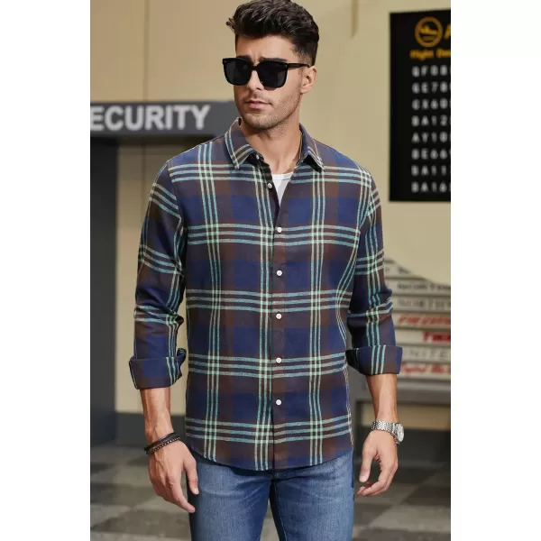 JMIERR Men's Flannel Shirts Casual Long Sleeve Button-Down Plaid Brushed Cotton Shirt