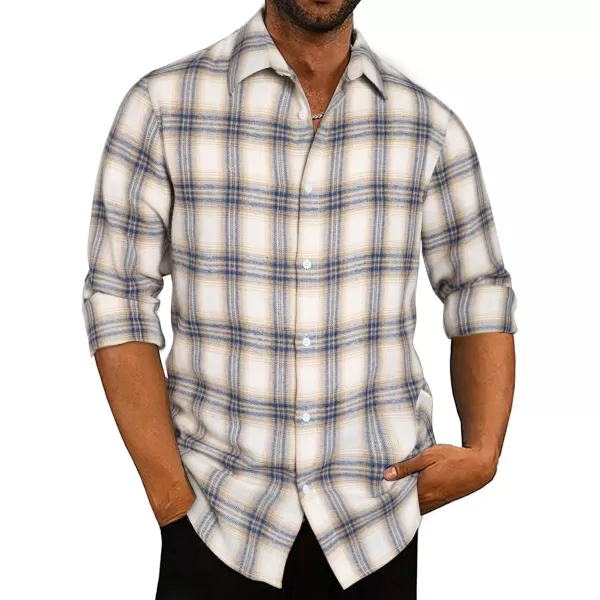 JMIERR Men's Flannel Shirts Casual Long Sleeve Button-Down Plaid Brushed Cotton Shirt