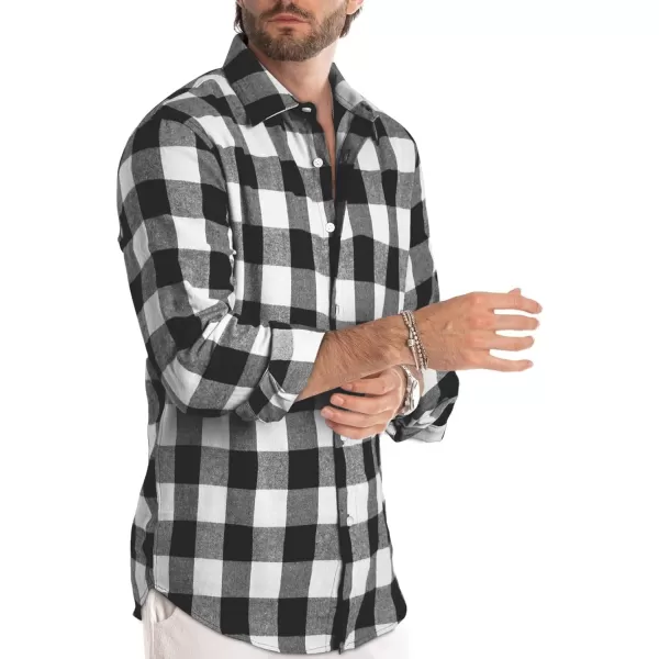JMIERR Men's Flannel Shirts Casual Long Sleeve Button-Down Plaid Brushed Cotton Shirt