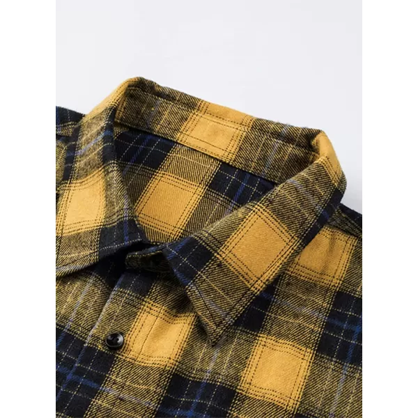 JMIERR Men's Flannel Shirts Casual Long Sleeve Button-Down Plaid Brushed Cotton Shirt