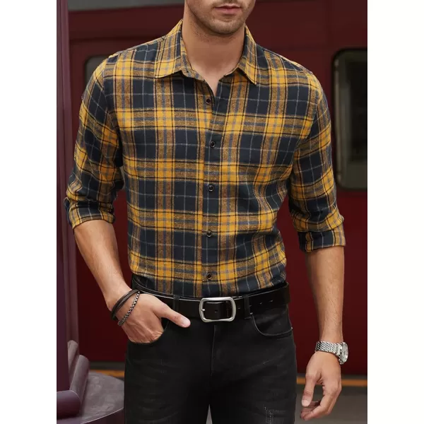 JMIERR Men's Flannel Shirts Casual Long Sleeve Button-Down Plaid Brushed Cotton Shirt