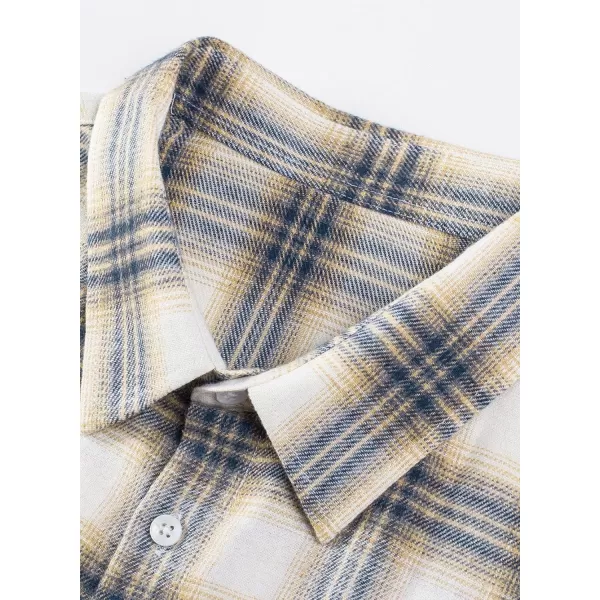 JMIERR Men's Flannel Shirts Casual Long Sleeve Button-Down Plaid Brushed Cotton Shirt