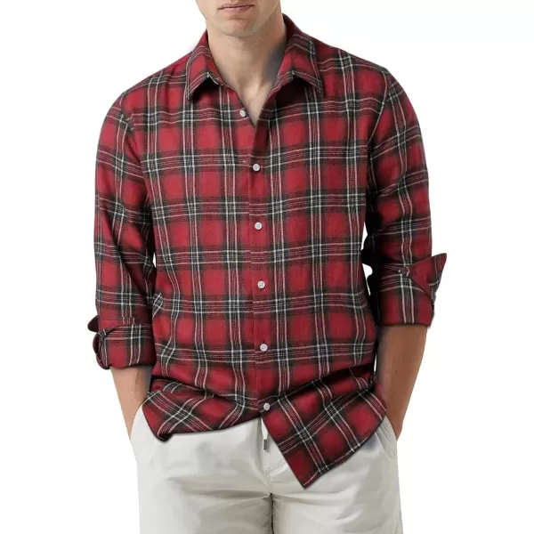 JMIERR Men's Flannel Shirts Casual Long Sleeve Button-Down Plaid Brushed Cotton Shirt