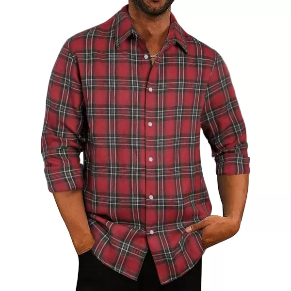 JMIERR Men's Flannel Shirts Casual Long Sleeve Button-Down Plaid Brushed Cotton Shirt