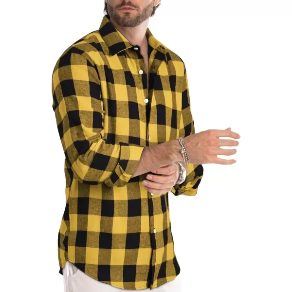 JMIERR Men's Flannel Shirts Casual Long Sleeve Button-Down Plaid Brushed Cotton Shirt