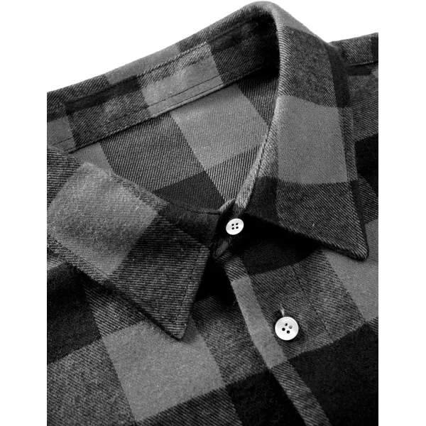 JMIERR Men's Flannel Shirts Casual Long Sleeve Button-Down Plaid Brushed Cotton Shirt