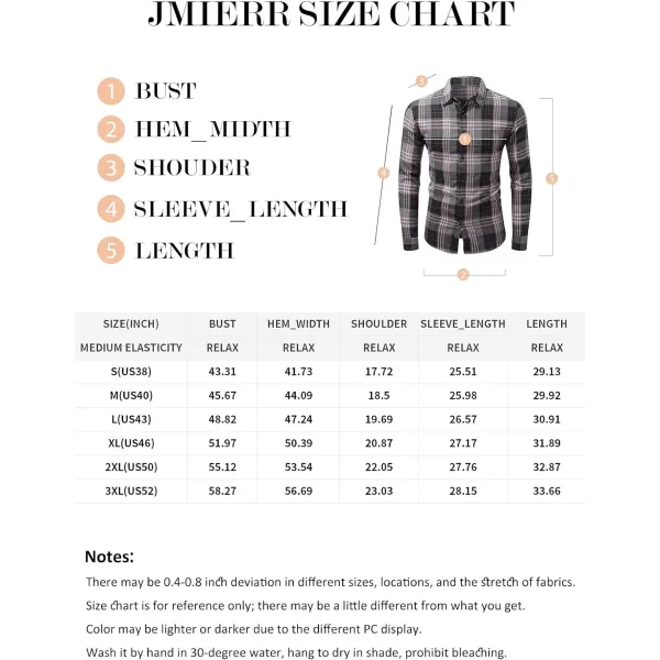 JMIERR Men's Flannel Shirts Casual Long Sleeve Button-Down Plaid Brushed Cotton Shirt