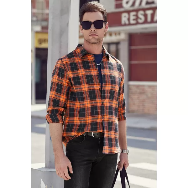 JMIERR Men's Flannel Shirts Casual Long Sleeve Button-Down Plaid Brushed Cotton Shirt