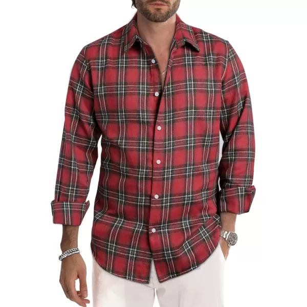 JMIERR Men's Flannel Shirts Casual Long Sleeve Button-Down Plaid Brushed Cotton Shirt