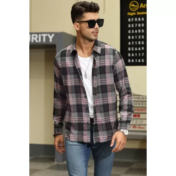 JMIERR Men's Flannel Shirts Casual Long Sleeve Button-Down Plaid Brushed Cotton Shirt