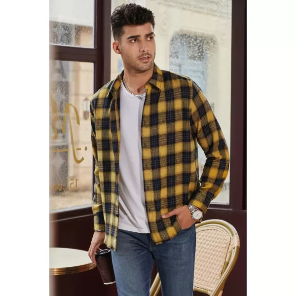 JMIERR Men's Flannel Shirts Casual Long Sleeve Button-Down Plaid Brushed Cotton Shirt