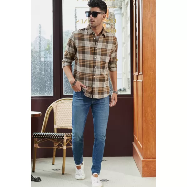 JMIERR Men's Flannel Shirts Casual Long Sleeve Button-Down Plaid Brushed Cotton Shirt