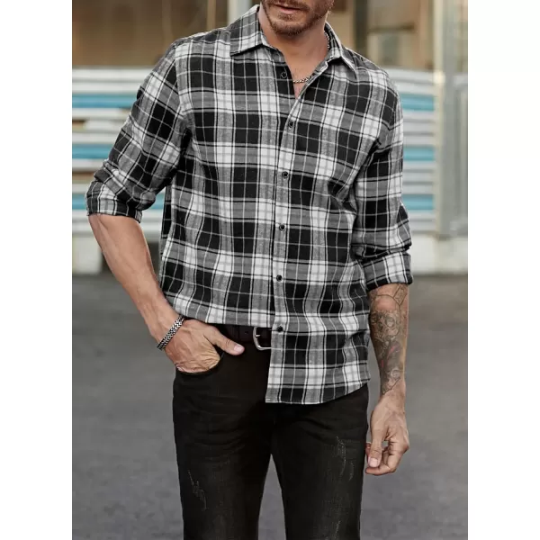 JMIERR Men's Flannel Shirts Casual Long Sleeve Button-Down Plaid Brushed Cotton Shirt