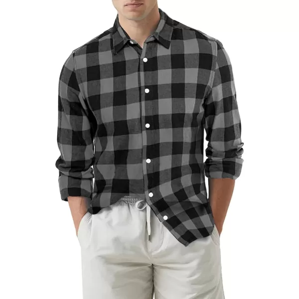 JMIERR Men's Flannel Shirts Casual Long Sleeve Button-Down Plaid Brushed Cotton Shirt