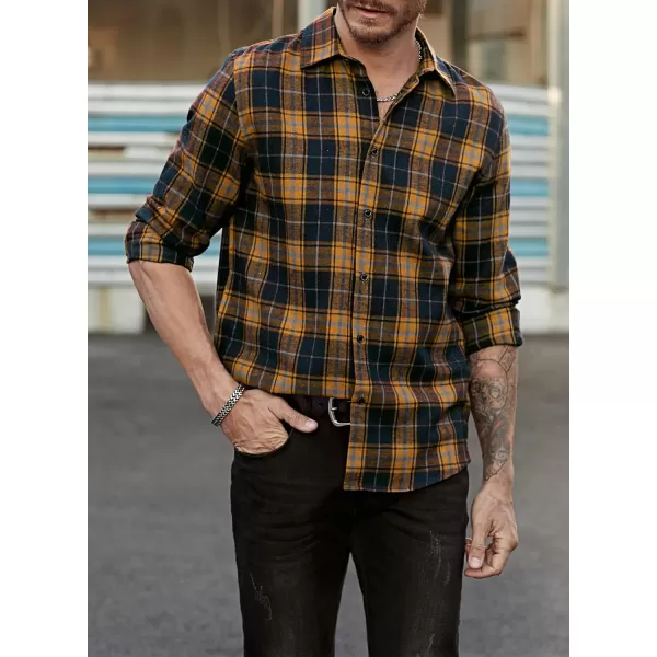 JMIERR Men's Flannel Shirts Casual Long Sleeve Button-Down Plaid Brushed Cotton Shirt