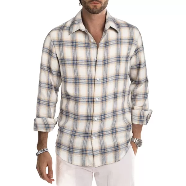 JMIERR Men's Flannel Shirts Casual Long Sleeve Button-Down Plaid Brushed Cotton Shirt