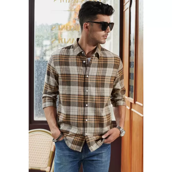 JMIERR Men's Flannel Shirts Casual Long Sleeve Button-Down Plaid Brushed Cotton Shirt