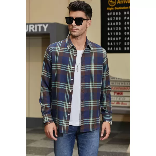 JMIERR Men's Flannel Shirts Casual Long Sleeve Button-Down Plaid Brushed Cotton Shirt