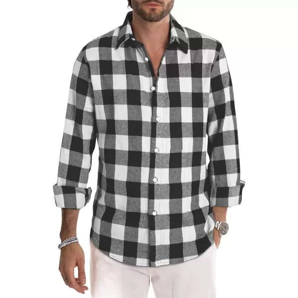 JMIERR Men's Flannel Shirts Casual Long Sleeve Button-Down Plaid Brushed Cotton Shirt