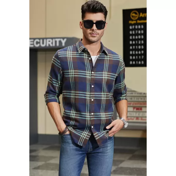 JMIERR Men's Flannel Shirts Casual Long Sleeve Button-Down Plaid Brushed Cotton Shirt
