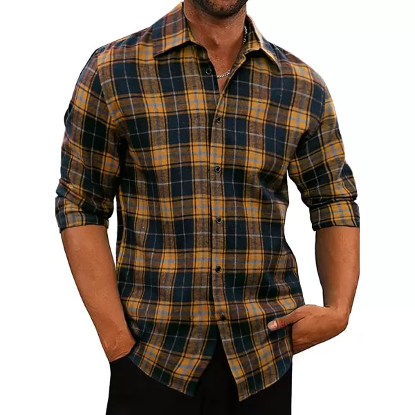 JMIERR Men's Flannel Shirts Casual Long Sleeve Button-Down Plaid Brushed Cotton Shirt