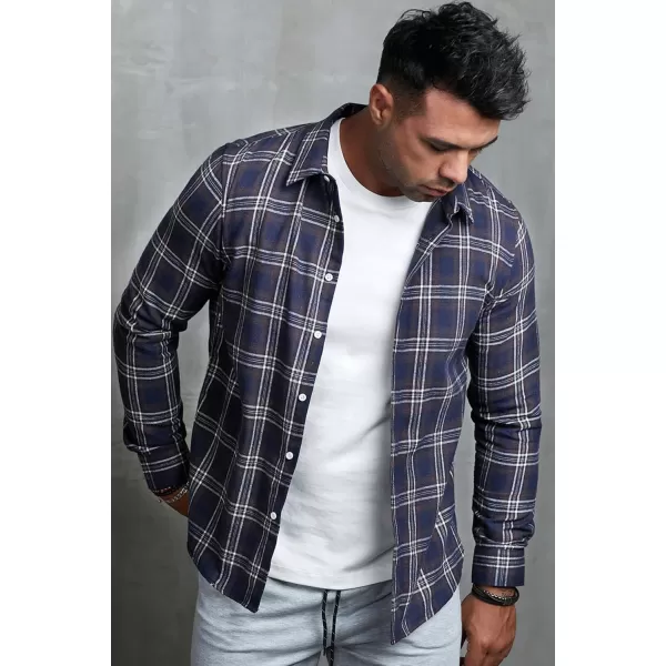 JMIERR Men's Flannel Shirts Casual Long Sleeve Button-Down Plaid Brushed Cotton Shirt