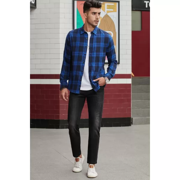 JMIERR Men's Flannel Shirts Casual Long Sleeve Button-Down Plaid Brushed Cotton Shirt