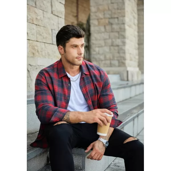 JMIERR Men's Flannel Shirts Casual Long Sleeve Button-Down Plaid Brushed Cotton Shirt