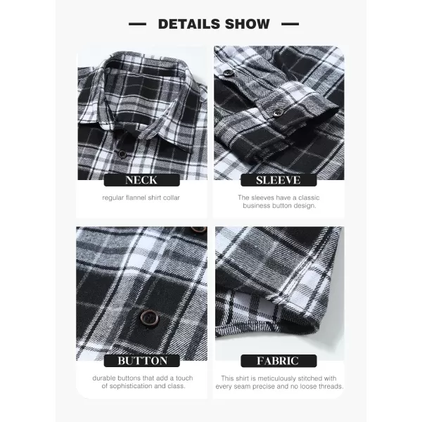 JMIERR Men's Flannel Shirts Casual Long Sleeve Button-Down Plaid Brushed Cotton Shirt