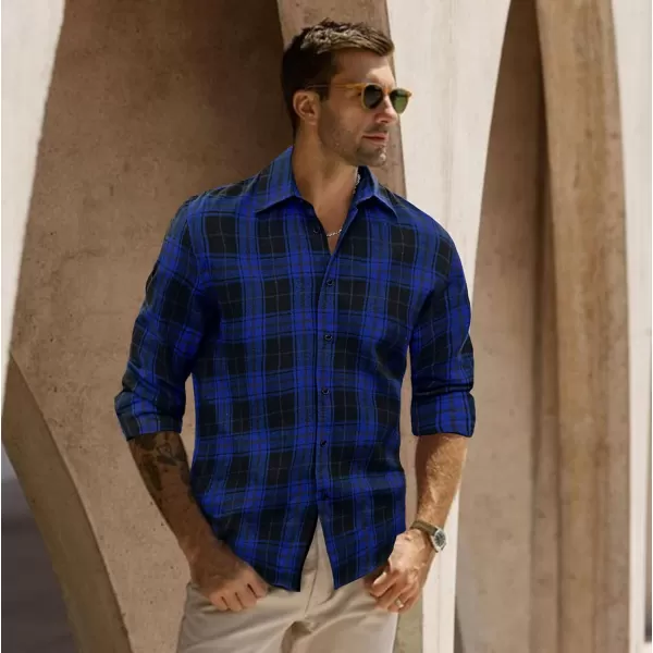 JMIERR Men's Flannel Shirts Casual Long Sleeve Button-Down Plaid Brushed Cotton Shirt