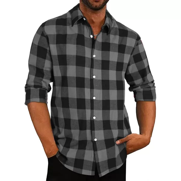 JMIERR Men's Flannel Shirts Casual Long Sleeve Button-Down Plaid Brushed Cotton Shirt