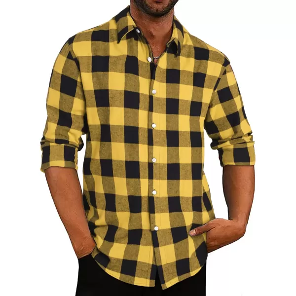 JMIERR Men's Flannel Shirts Casual Long Sleeve Button-Down Plaid Brushed Cotton Shirt