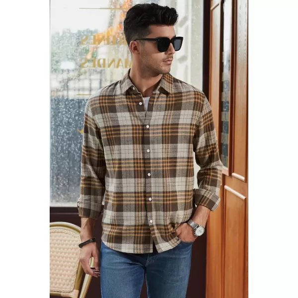 JMIERR Men's Flannel Shirts Casual Long Sleeve Button-Down Plaid Brushed Cotton Shirt