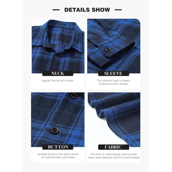 JMIERR Men's Flannel Shirts Casual Long Sleeve Button-Down Plaid Brushed Cotton Shirt