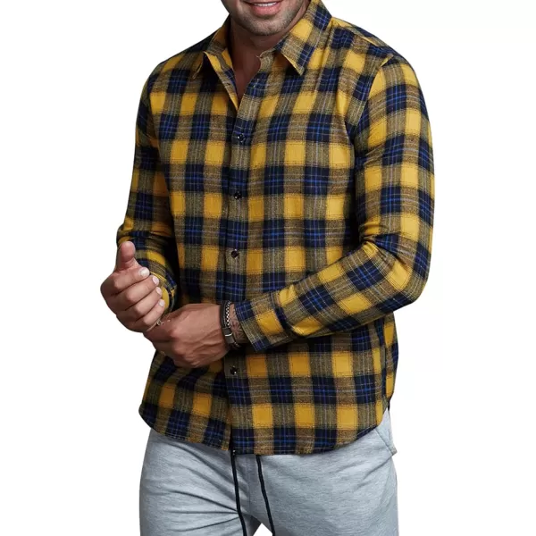 JMIERR Men's Flannel Shirts Casual Long Sleeve Button-Down Plaid Brushed Cotton Shirt