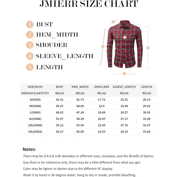 JMIERR Men's Flannel Shirts Casual Long Sleeve Button-Down Plaid Brushed Cotton Shirt