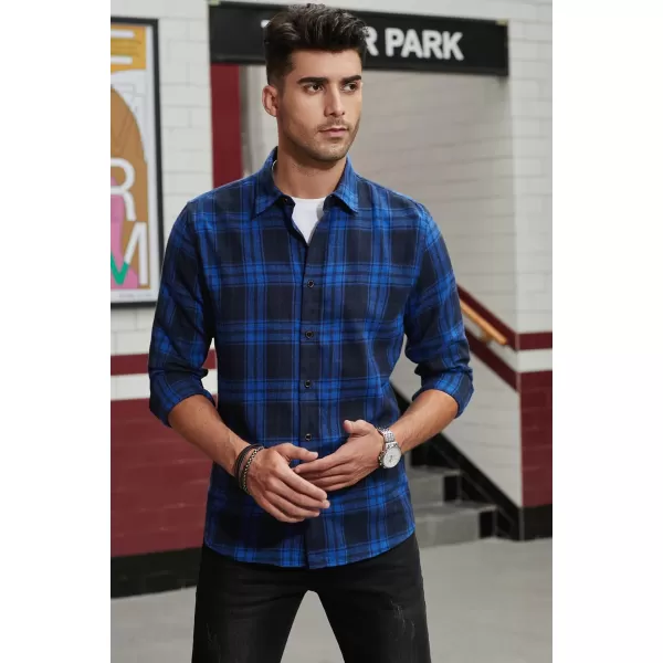JMIERR Men's Flannel Shirts Casual Long Sleeve Button-Down Plaid Brushed Cotton Shirt