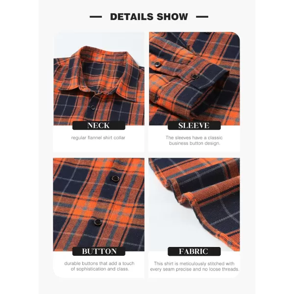 JMIERR Men's Flannel Shirts Casual Long Sleeve Button-Down Plaid Brushed Cotton Shirt