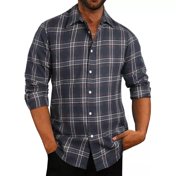 JMIERR Men's Flannel Shirts Casual Long Sleeve Button-Down Plaid Brushed Cotton Shirt