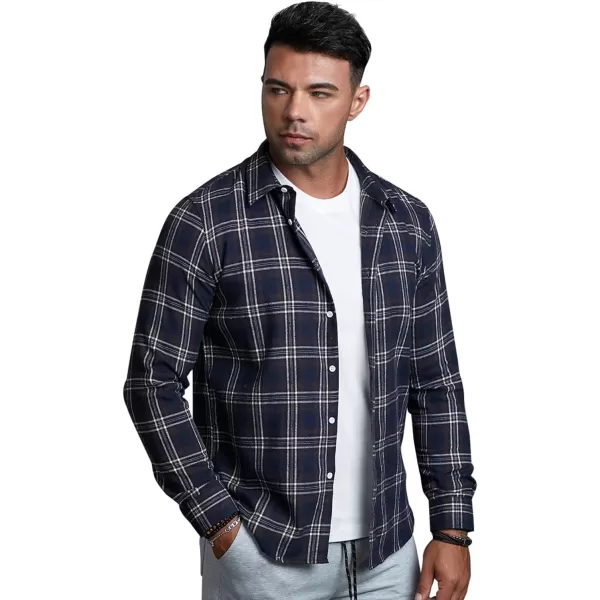 JMIERR Men's Flannel Shirts Casual Long Sleeve Button-Down Plaid Brushed Cotton Shirt