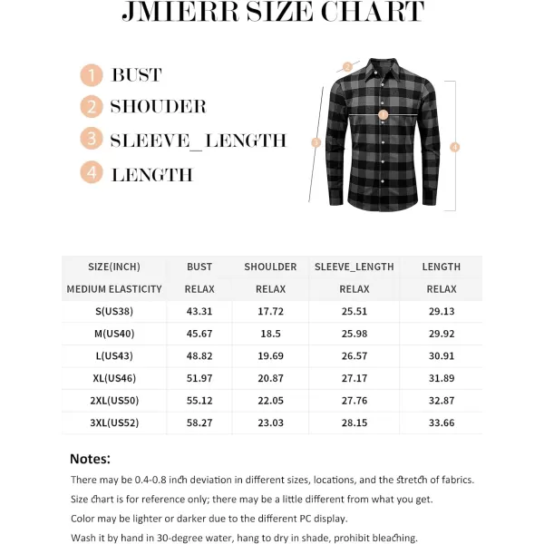 JMIERR Men's Flannel Shirts Casual Long Sleeve Button-Down Plaid Brushed Cotton Shirt