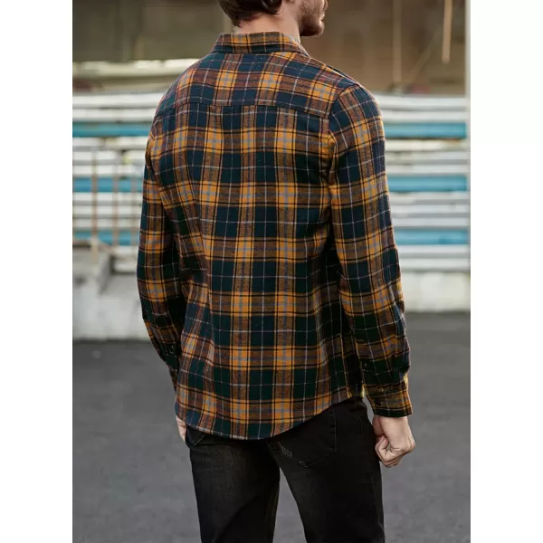 JMIERR Men's Flannel Shirts Casual Long Sleeve Button-Down Plaid Brushed Cotton Shirt