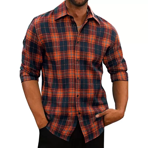 JMIERR Men's Flannel Shirts Casual Long Sleeve Button-Down Plaid Brushed Cotton Shirt
