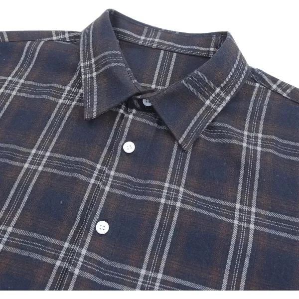 JMIERR Men's Flannel Shirts Casual Long Sleeve Button-Down Plaid Brushed Cotton Shirt